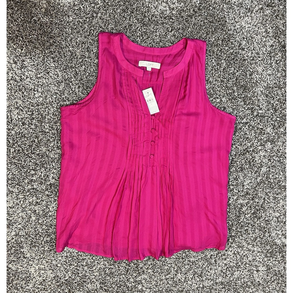 LOFT Pink Neutral Sleeveless Pleated Tank Top